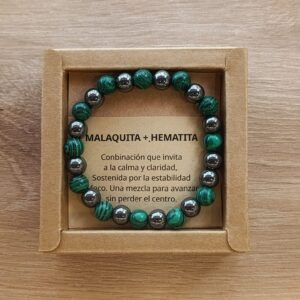 Pulsera de piedra. Malaquita + Hematita