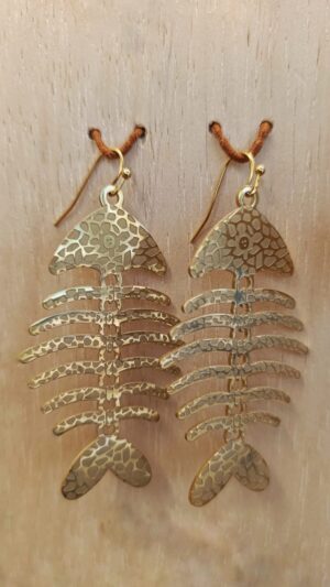 Pendientes espina de pez dorados de acero inoxidable